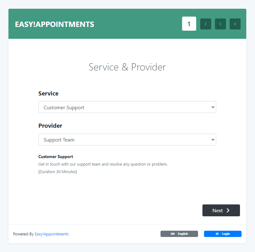 Easy!Appointments booking page interface